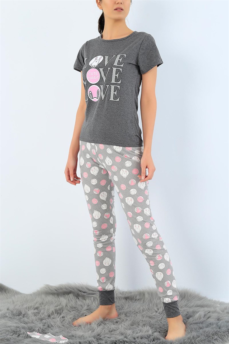 Baskılı Likralı Bayan Pijama Takımı 33949