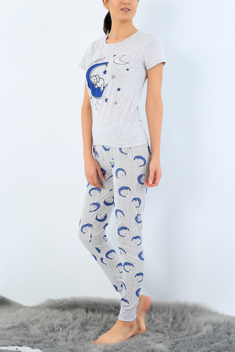 Baskılı Likralı Bayan Pijama Takımı 33948
