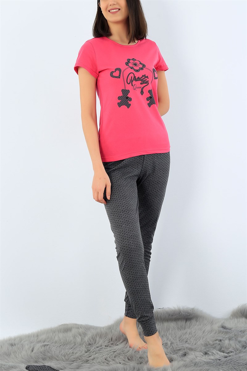 Baskılı Likralı Bayan Pijama Takımı 33986