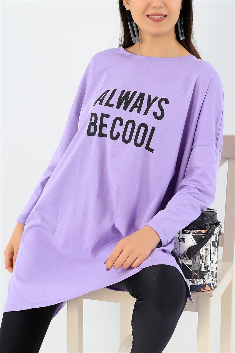 Baskılı Likralı Lila Tunik 37502