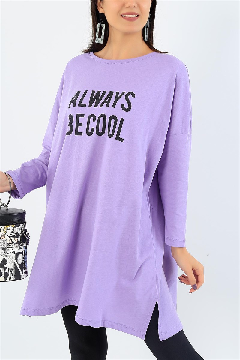 Baskılı Likralı Lila Tunik 37502