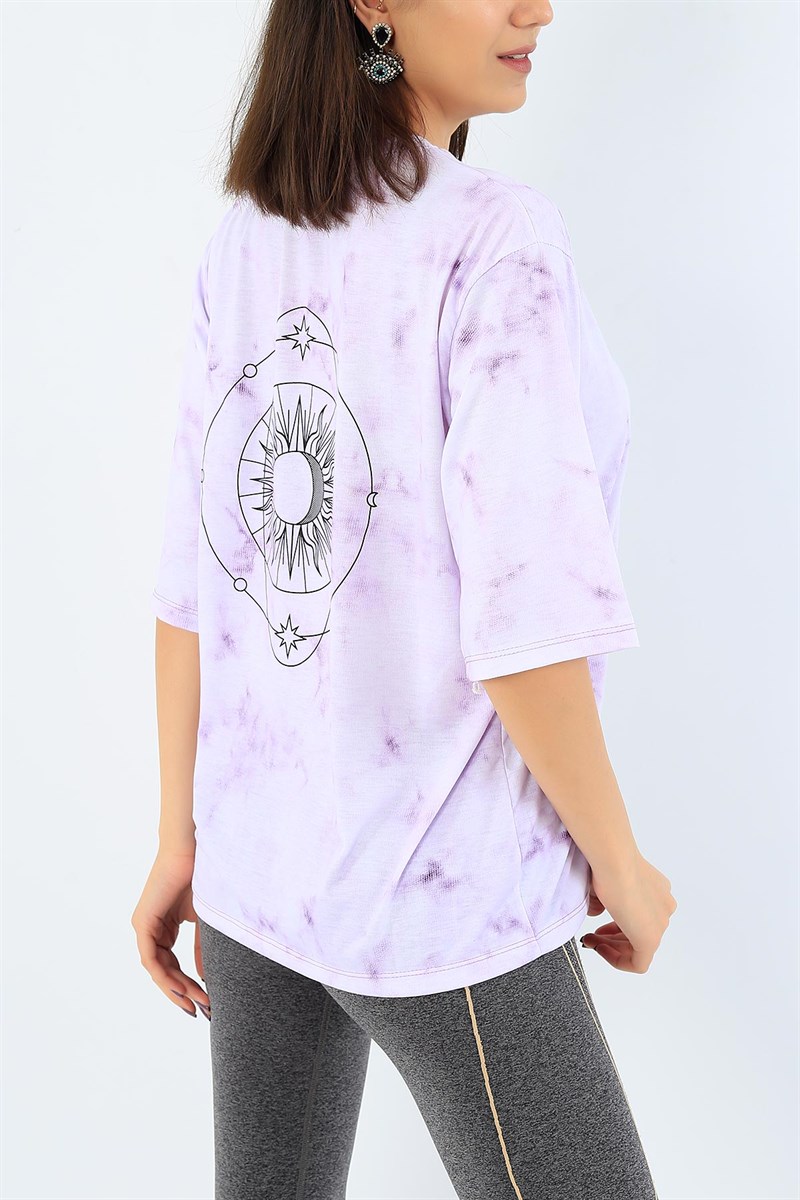 Baskılı Lila Bayan Batik Bayan Tişört 35423