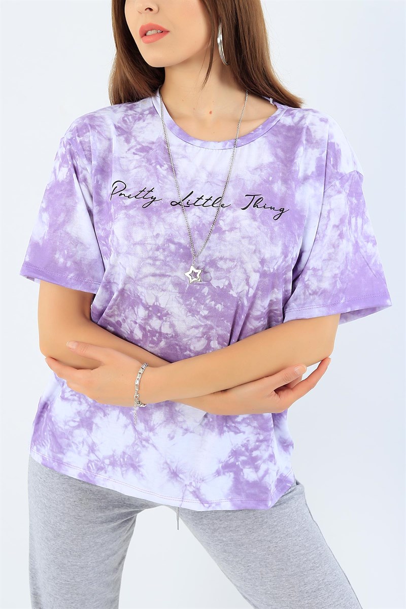 Baskılı Lila Bayan Batik Tişört 34925