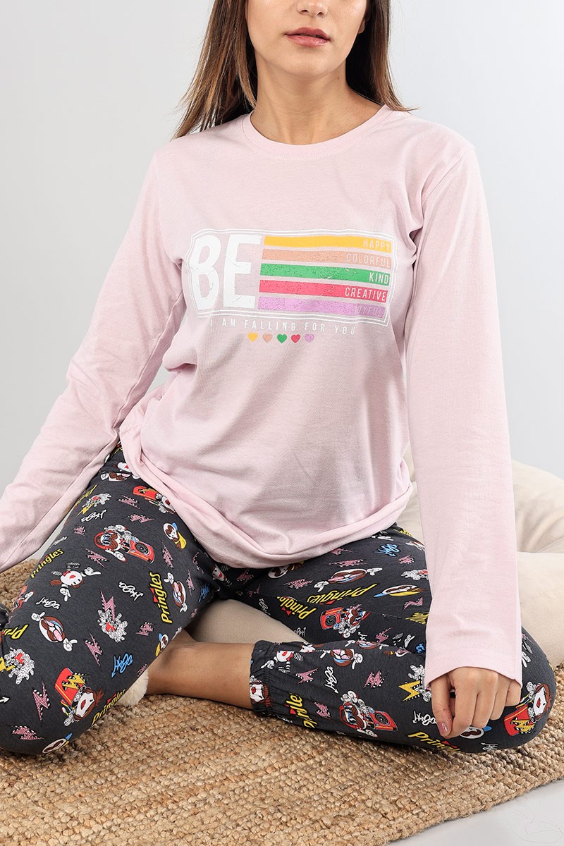 Baskılı Lila Bayan Pijama Takımı 89392
