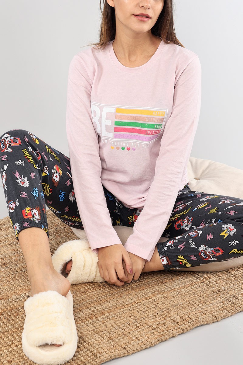 Baskılı Lila Bayan Pijama Takımı 89392