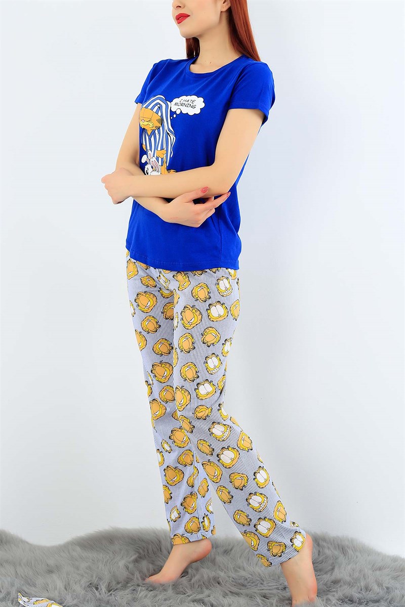 Baskılı Mavi Bayan Pijama Takımı 30998