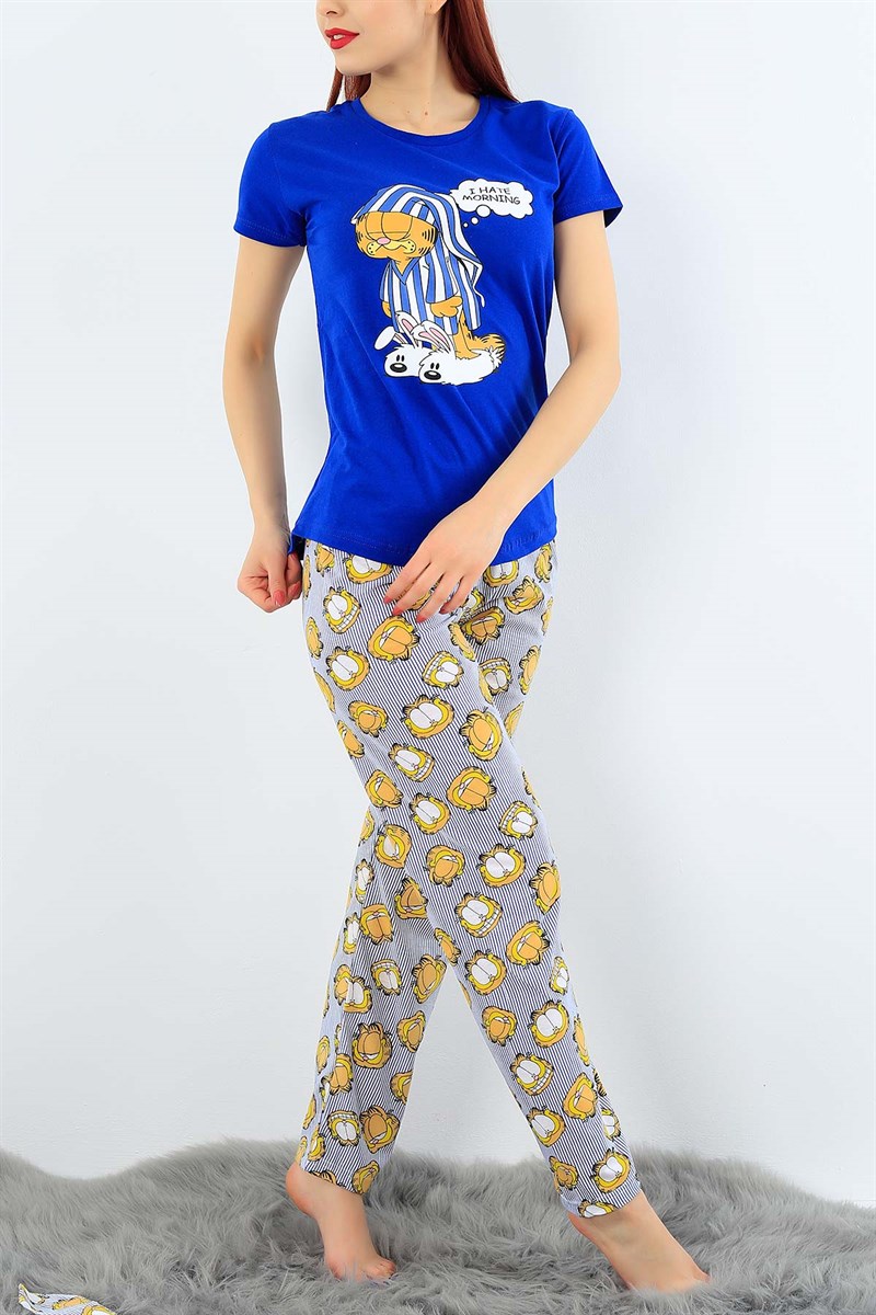 Baskılı Mavi Bayan Pijama Takımı 30998