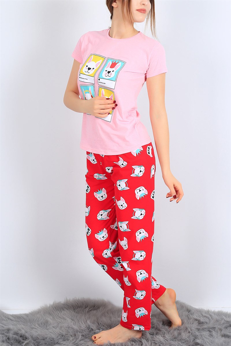 Baskılı Pembe Bayan Pijama Takımı 26942B
