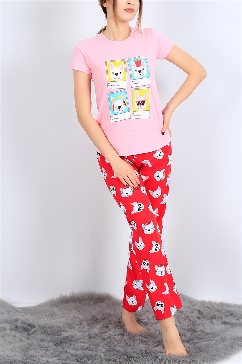 Baskılı Pembe Bayan Pijama Takımı 26942B