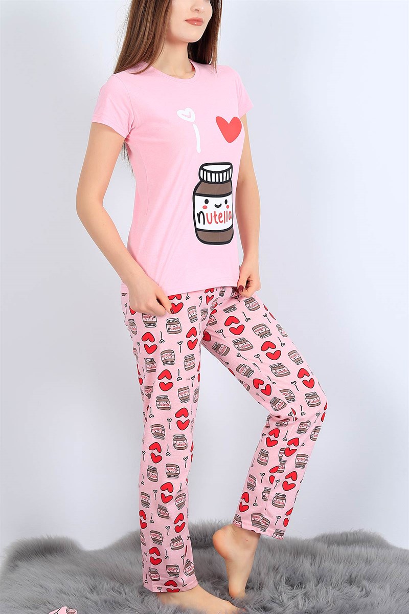 Baskılı Pembe Bayan Pijama Takımı 26953B