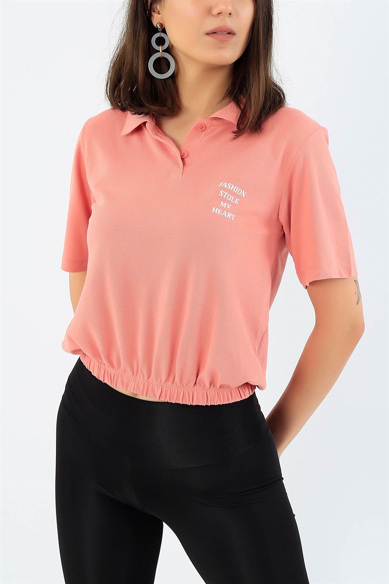 Baskılı Pudra Bayan Polo Yaka Tişört 36015