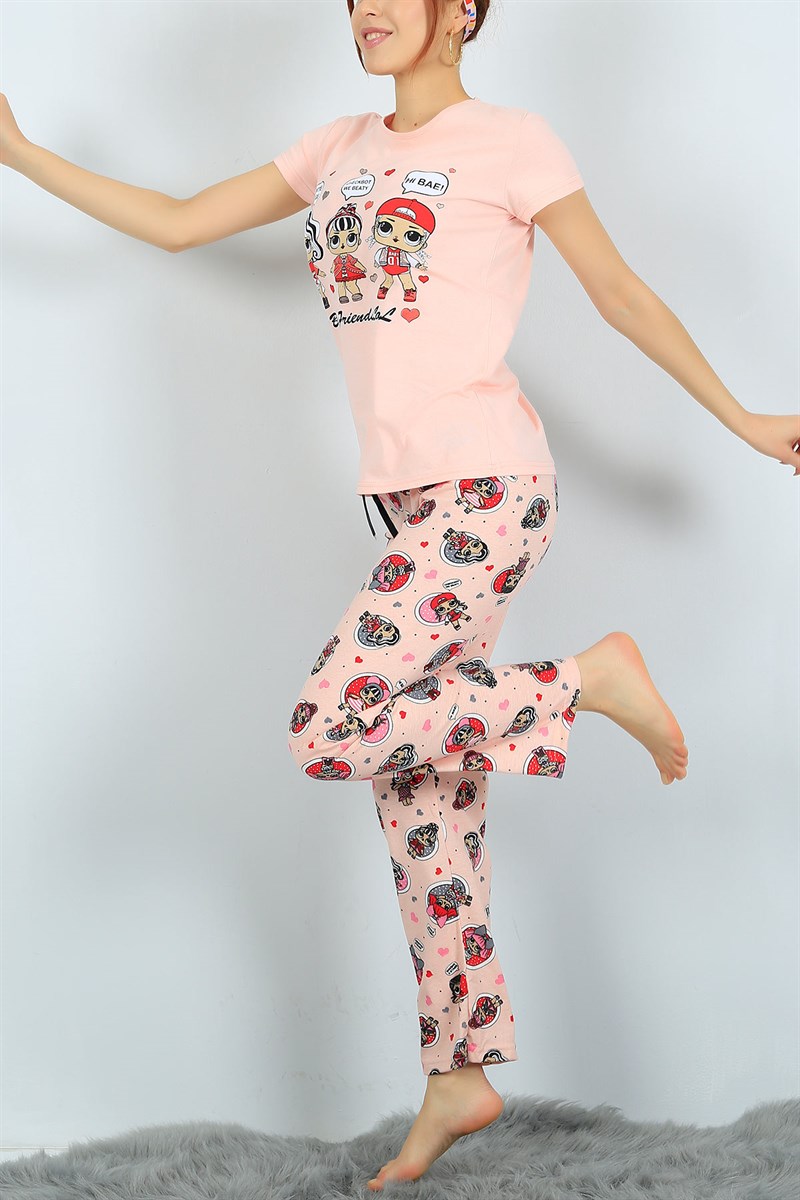 Baskılı Pudra Bayan Pijama Takımı 24301B