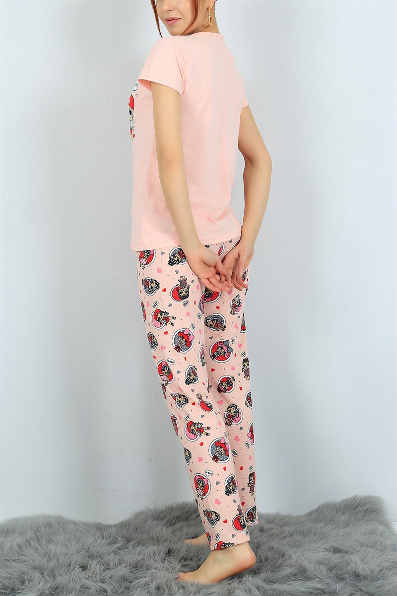 Baskılı Pudra Bayan Pijama Takımı 24301B
