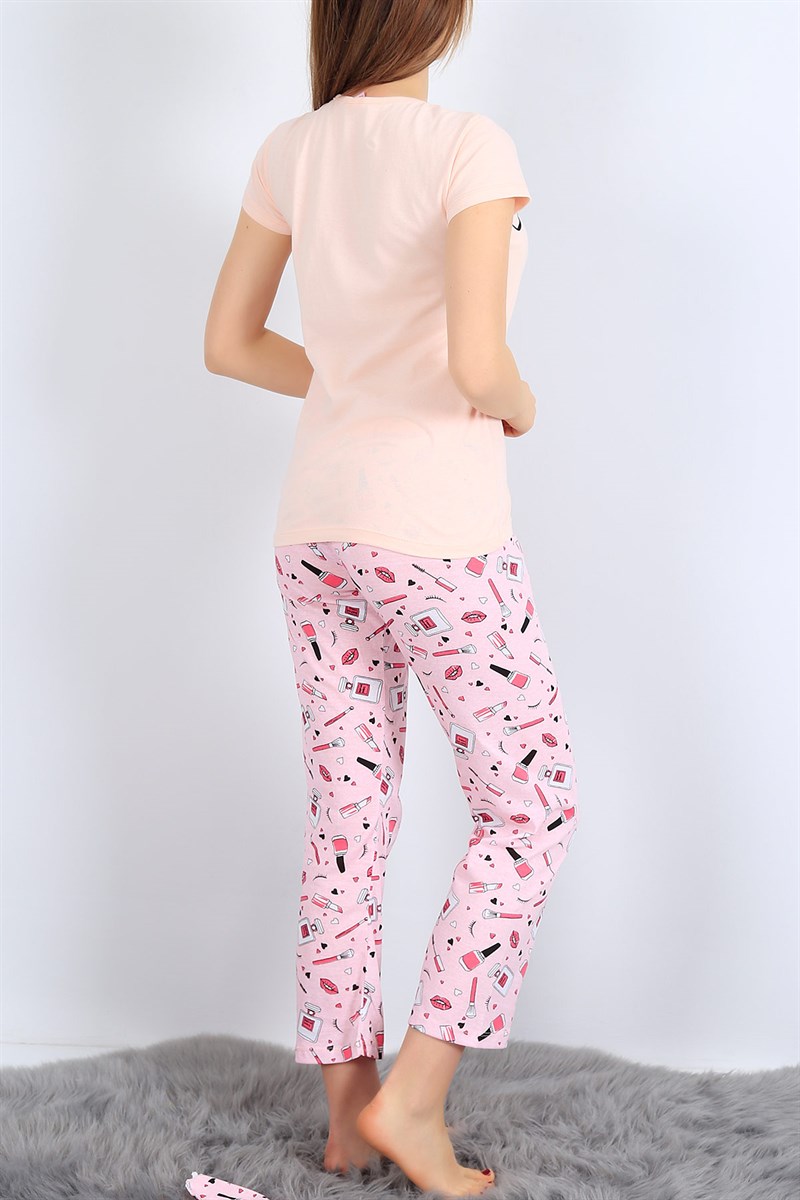 Baskılı Pudra Bayan Pijama Takımı 27071B