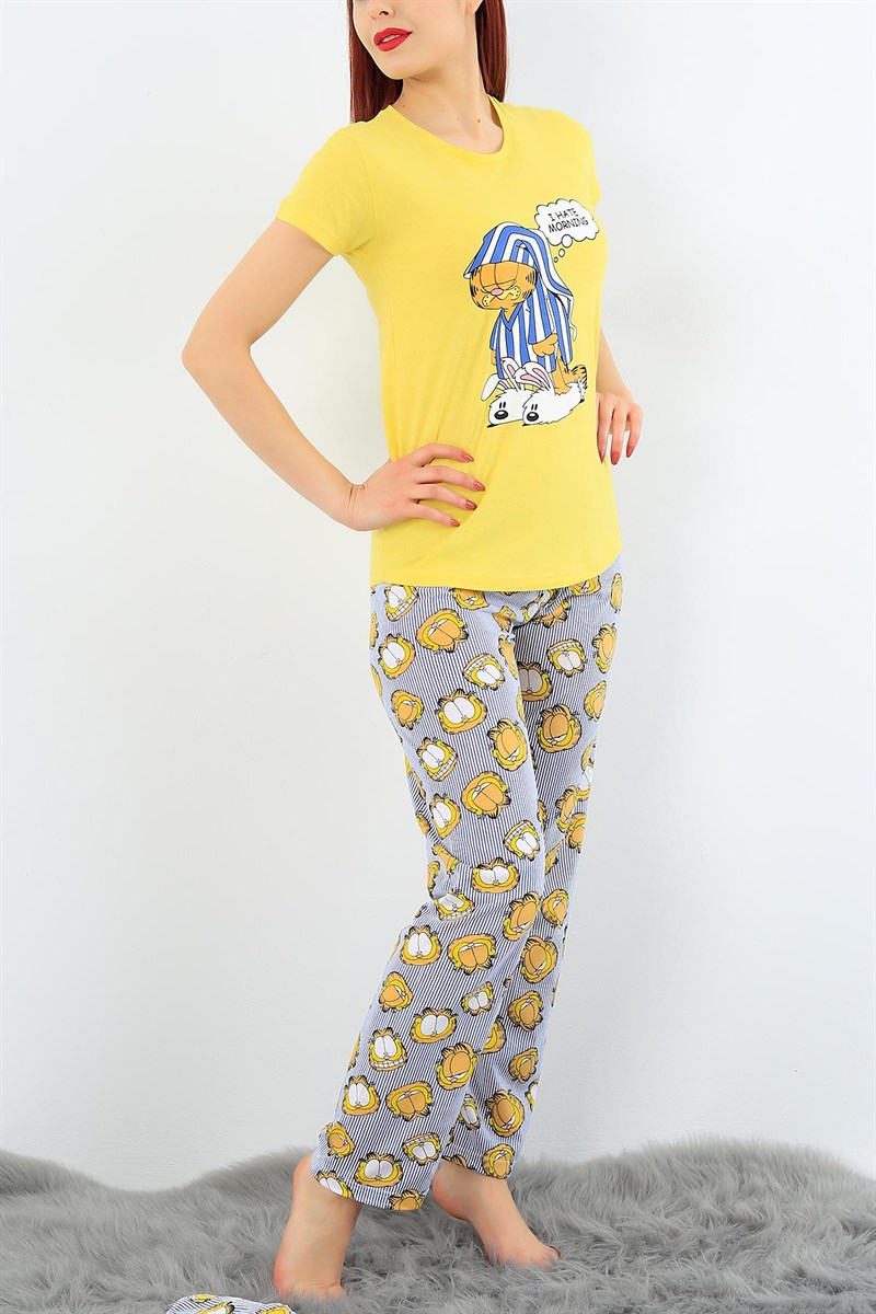 Baskılı Sarı Bayan Pijama Takımı 30999