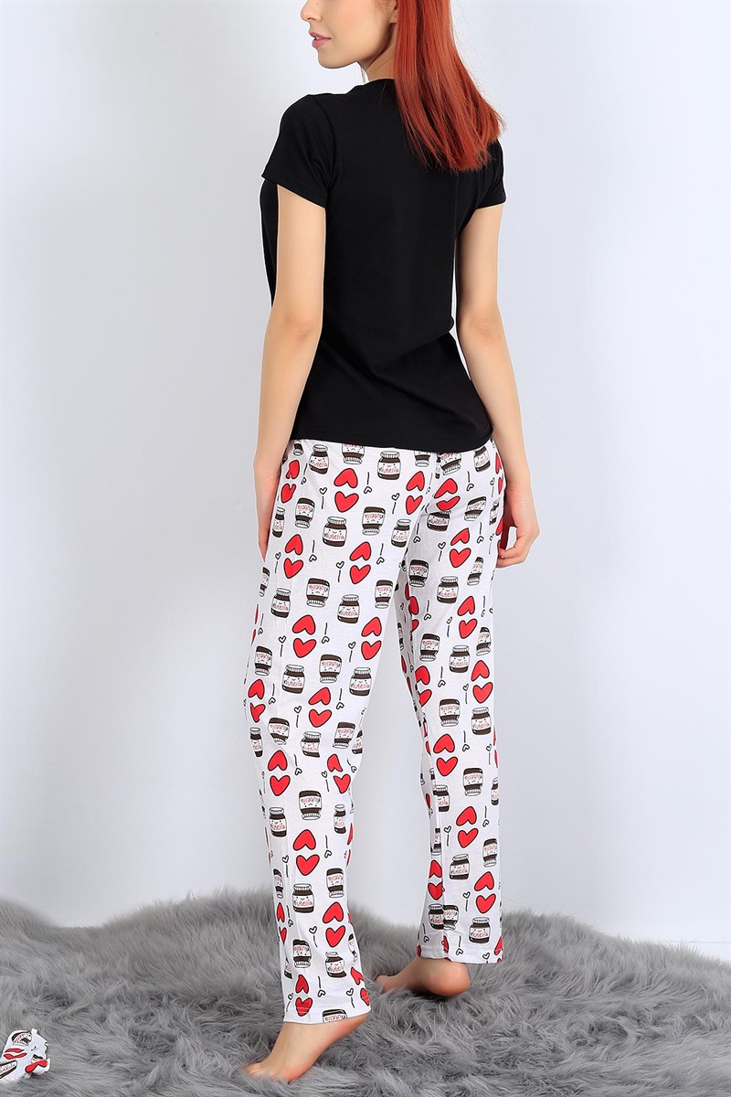 Baskılı Siyah Bayan Pijama Takımı 26952B