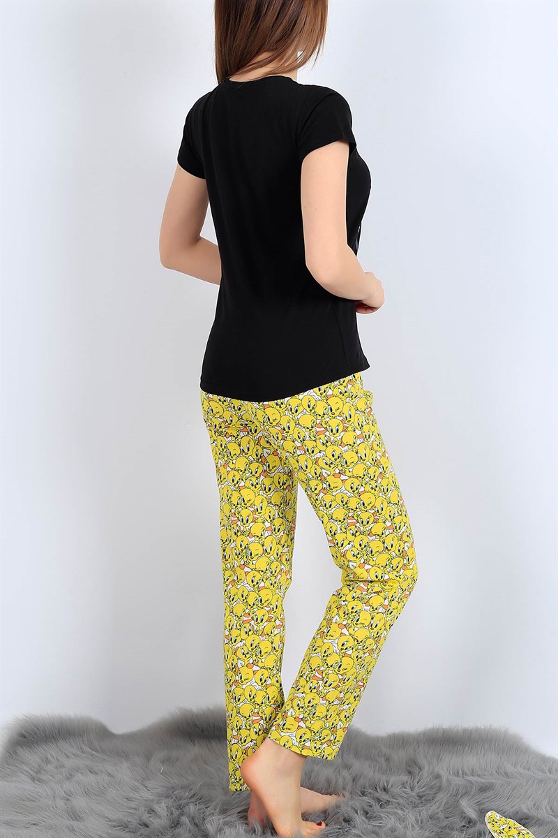 Baskılı Siyah Bayan Pijama Takımı 26965B