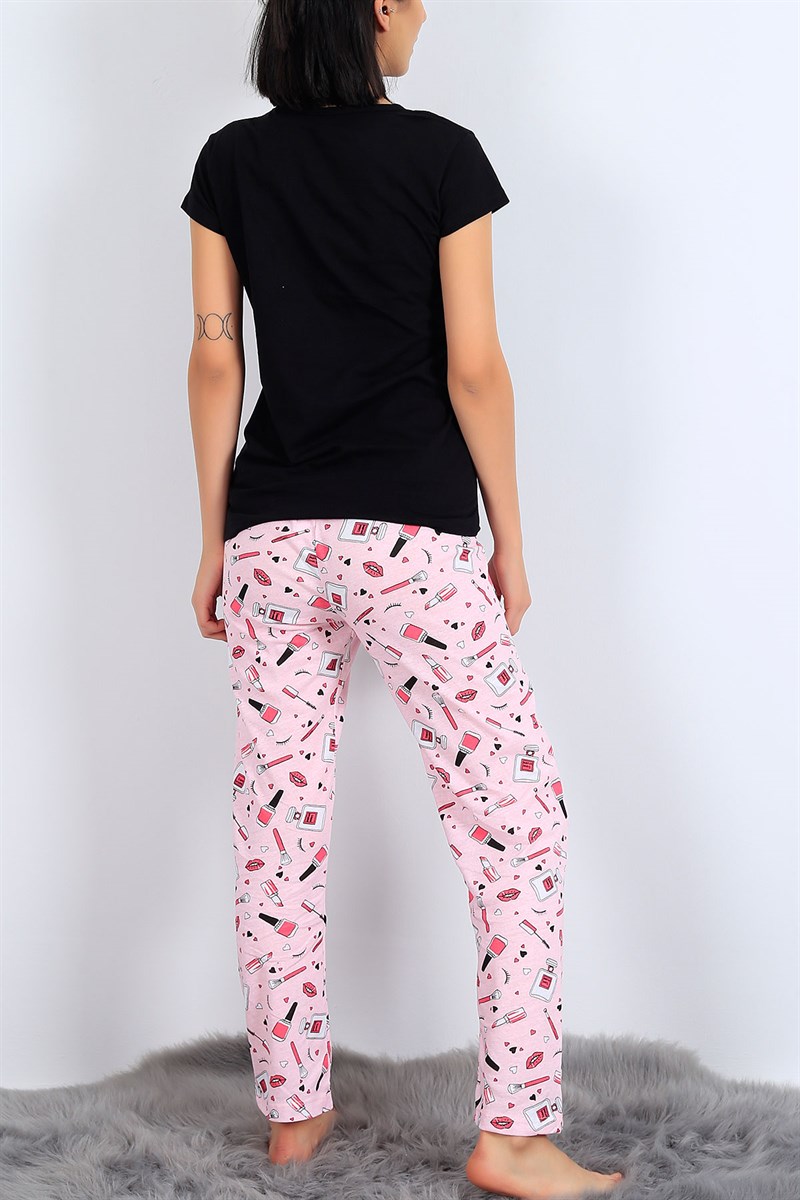 Baskılı Siyah Bayan Pijama Takımı 27074B