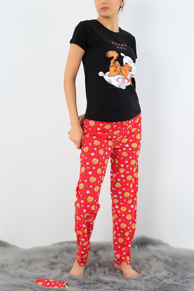Baskılı Siyah Bayan Pijama Takımı 29156B