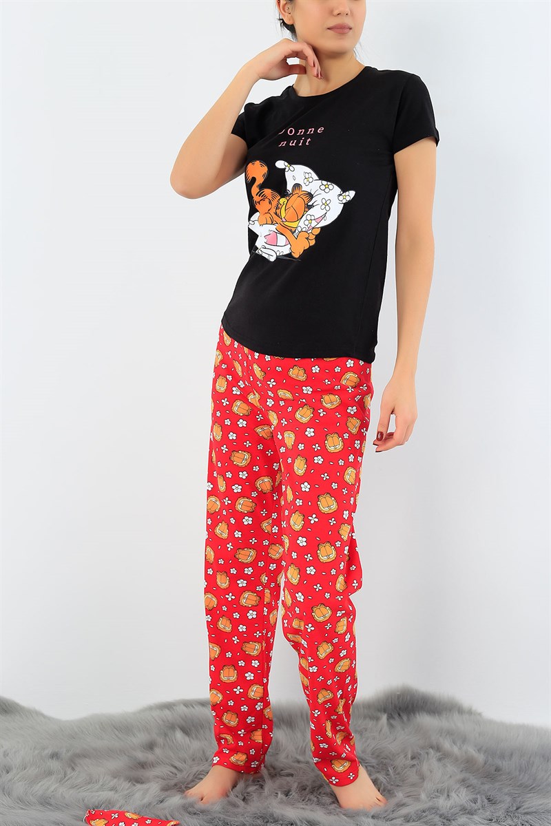 Baskılı Siyah Bayan Pijama Takımı 29156B