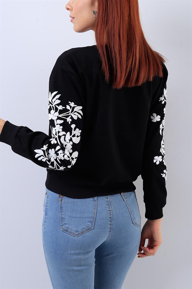 Baskılı Siyah Bayan Sweat 18276B