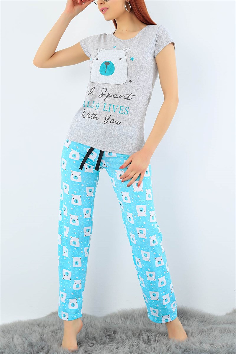 Baskılı Su Yeşili Bayan Pijama Takımı 31320