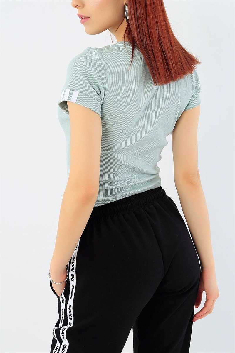 Baskılı Su Yeşili Crop Tişört 32863