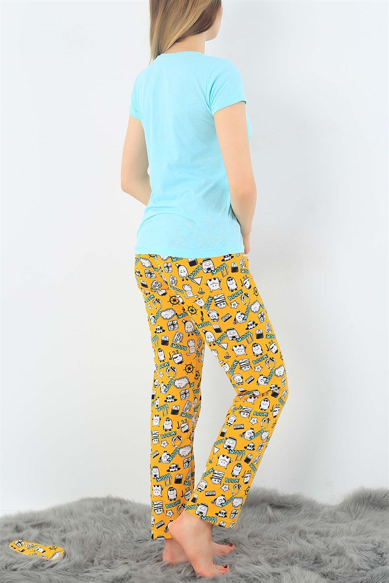 Baskılı Turkuaz Bayan Pijama Takımı 33014
