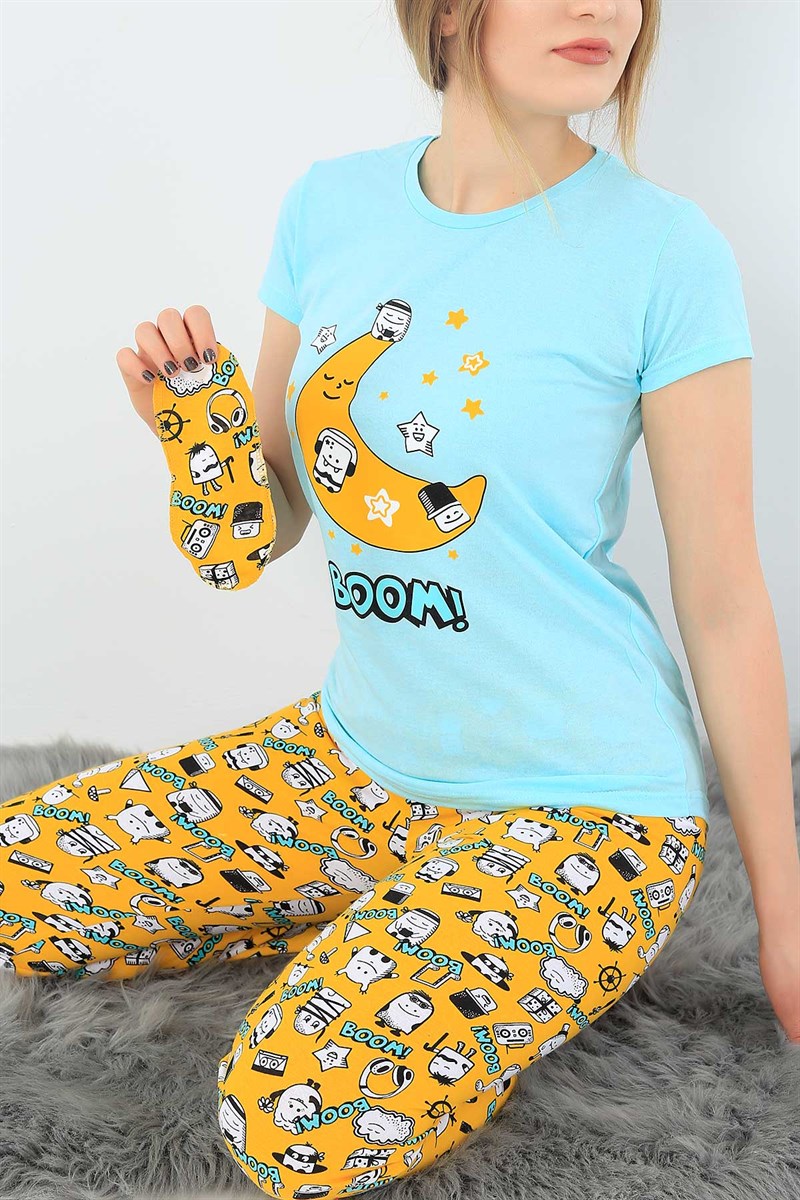 Baskılı Turkuaz Bayan Pijama Takımı 33014
