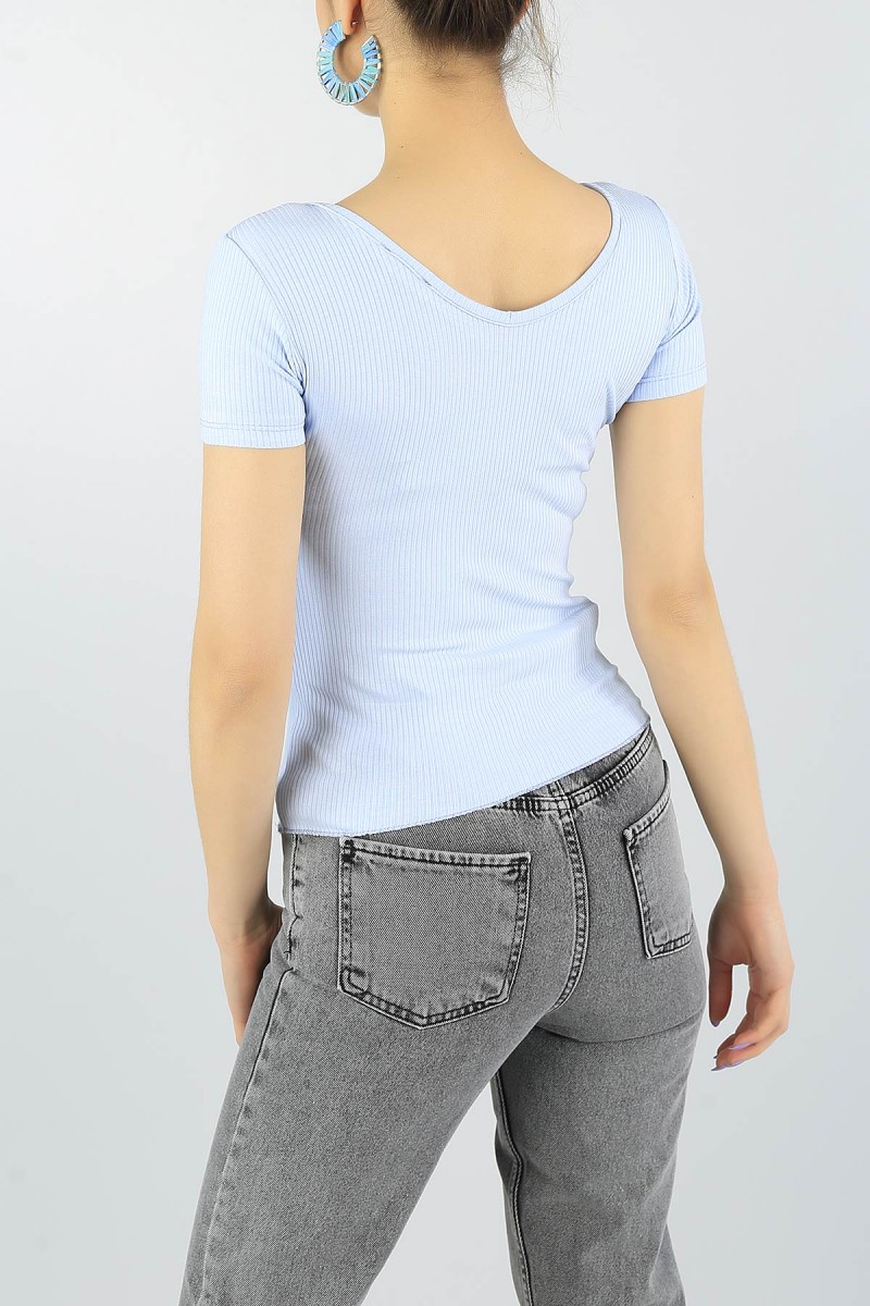 Bebe Mavi Ön Arka V Kaşkorse Crop Tişört 56448