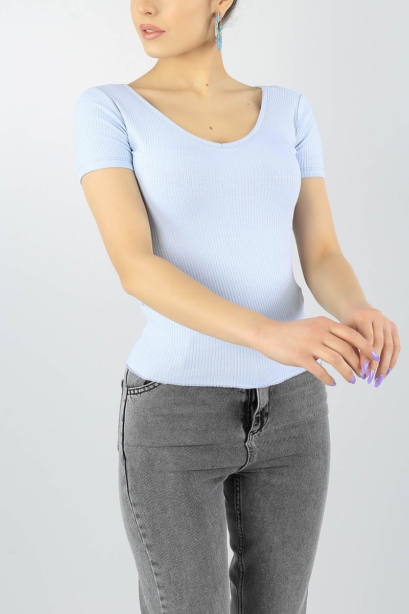 Bebe Mavi Ön Arka V Kaşkorse Crop Tişört 56448