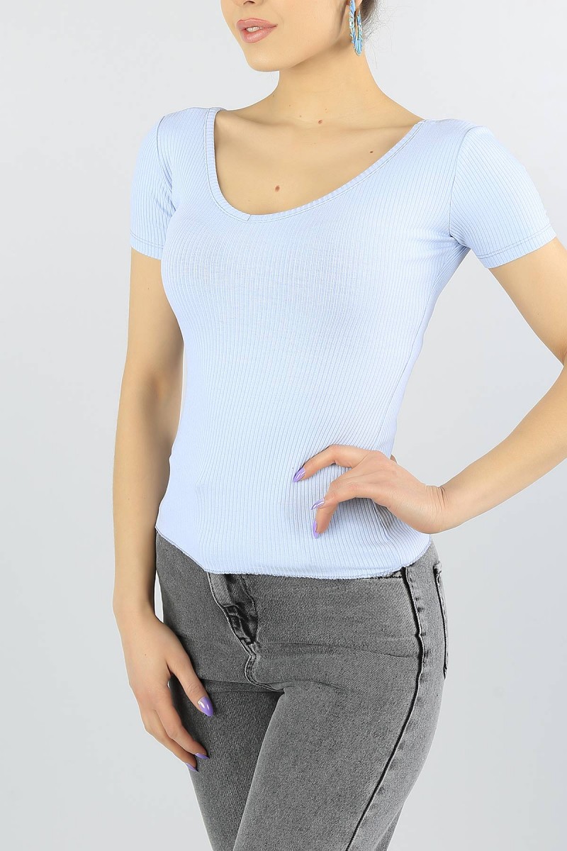 Bebe Mavi Ön Arka V Kaşkorse Crop Tişört 56448