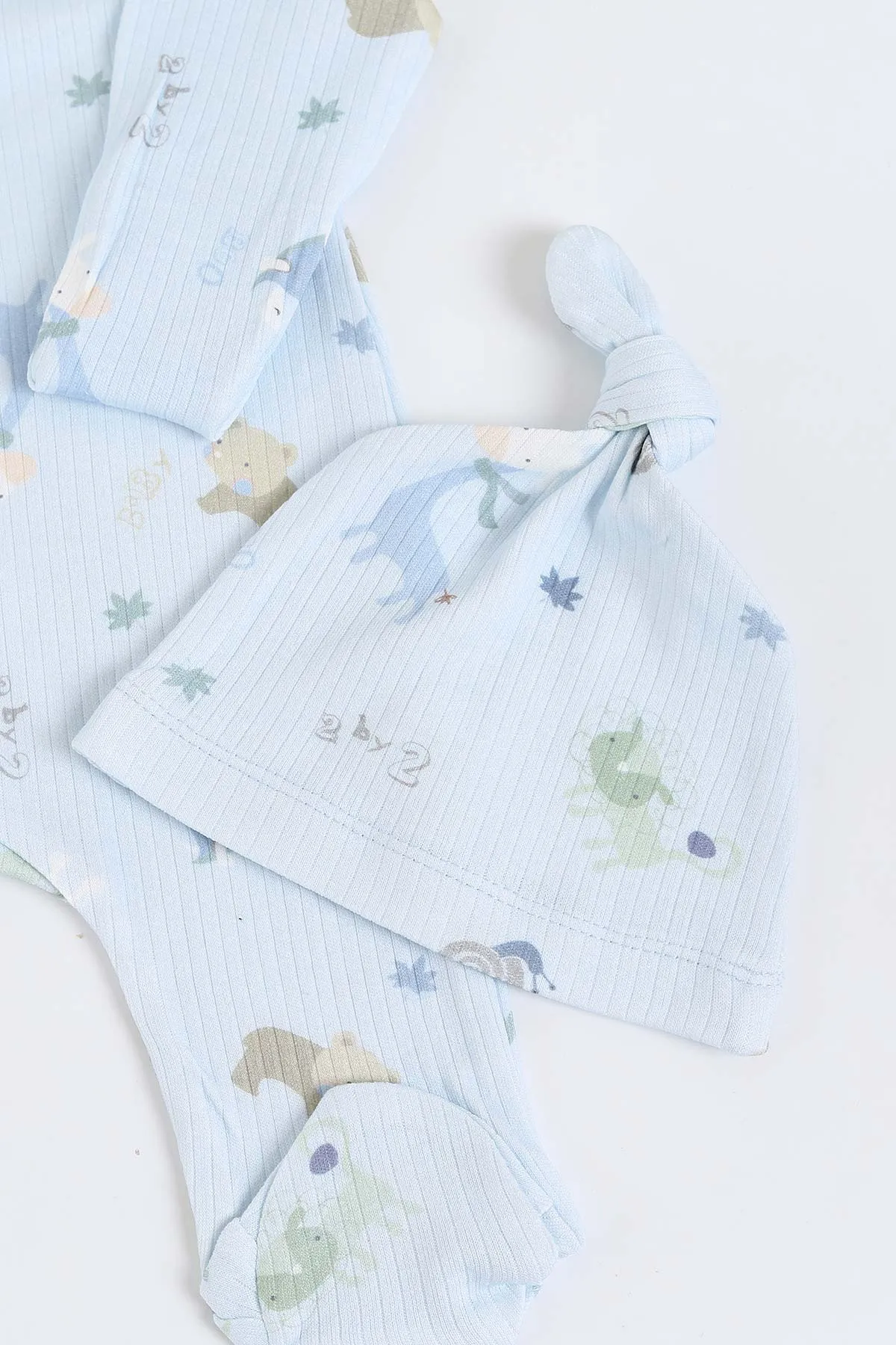 Bebe Mavisi (0-12 Ay) Zürafa Desenli Şapkalı Çıtçıtlı İkili Bebek Tulum 281922