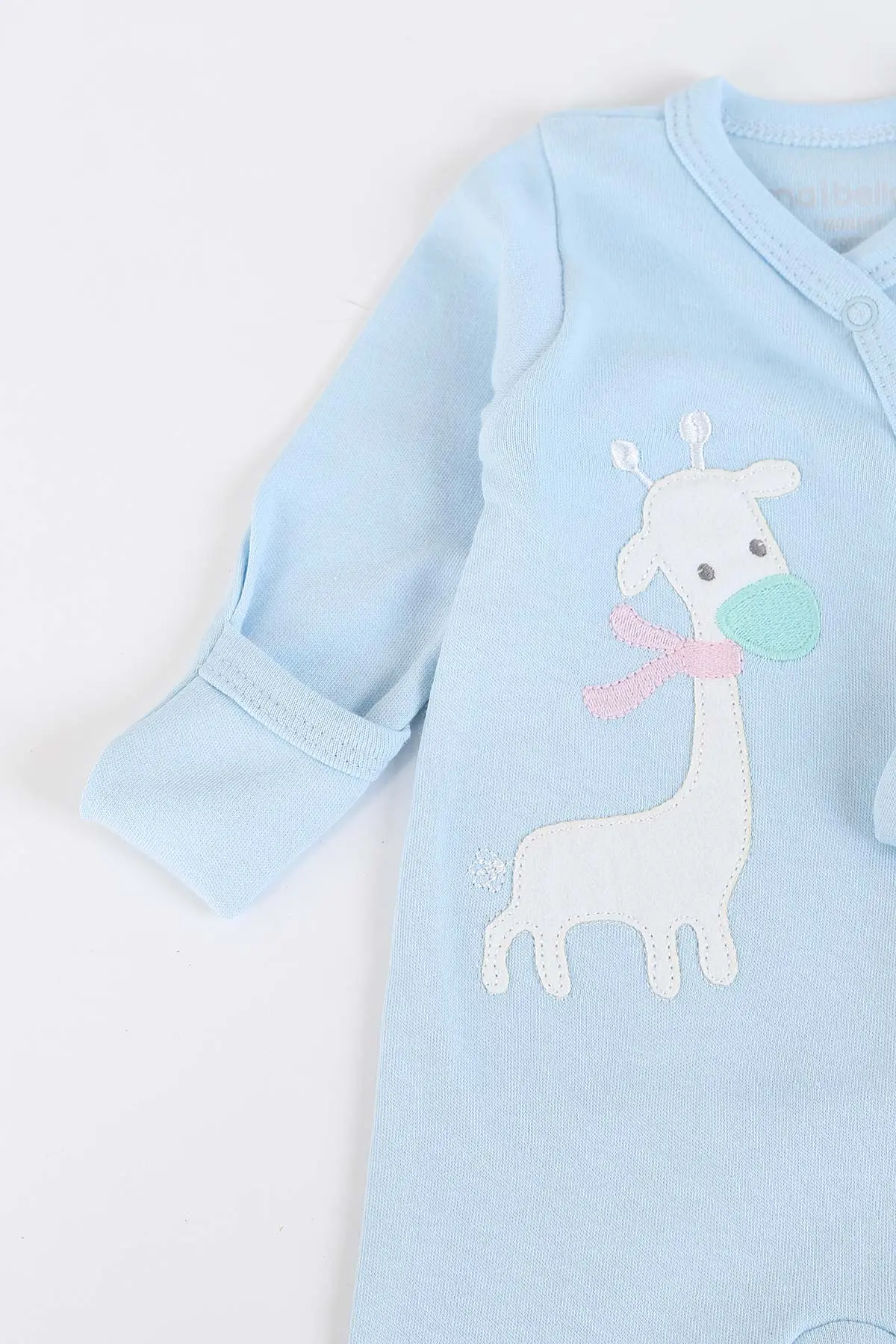 Bebe Mavisi (0-12 Ay) Zürafa Desenli Şapkalı Çıtçıtlı İkili Bebek Tulum 281922