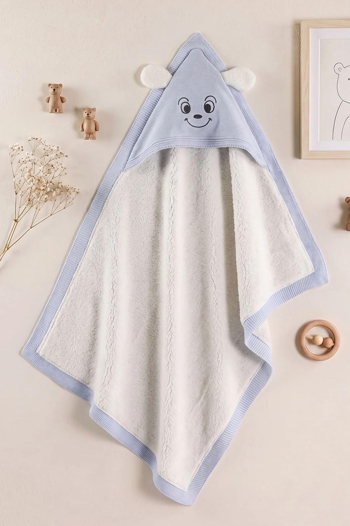 Bebe Mavisi (0-12 Ay)Nakışlı Kulaklı Wellsoft Triko Bebek Battaniye 476443