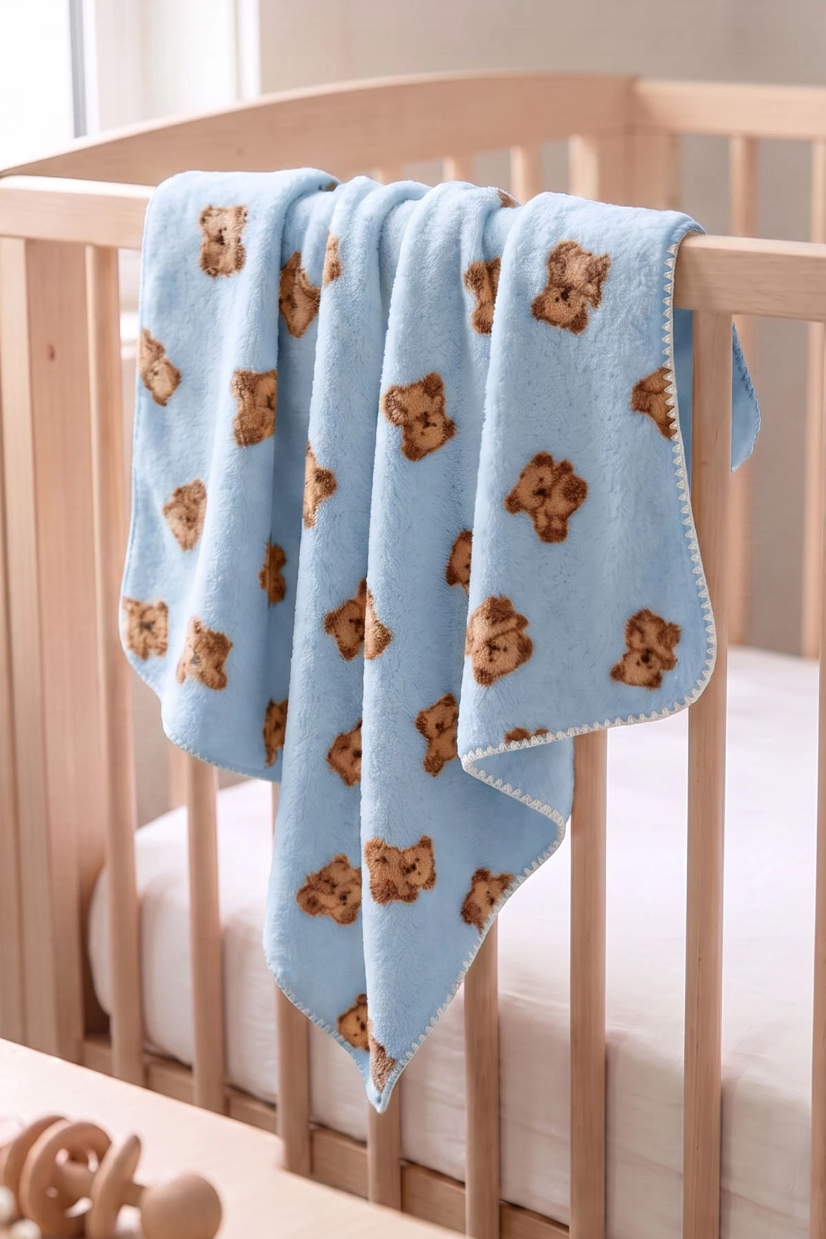 Bebe Mavisi (0-18 Ay) Ayıcık Desenli Welsofft Bebek Battaniye 476475