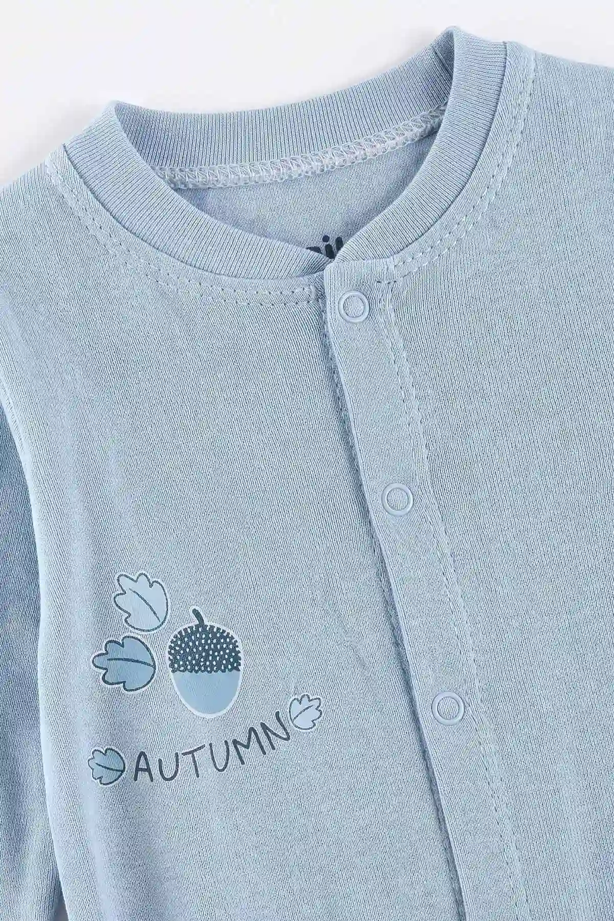 Bebe Mavisi (0-3 Ay) Autumn Baskılı Patikli 2'li Erkek Bebek Tulum 486930