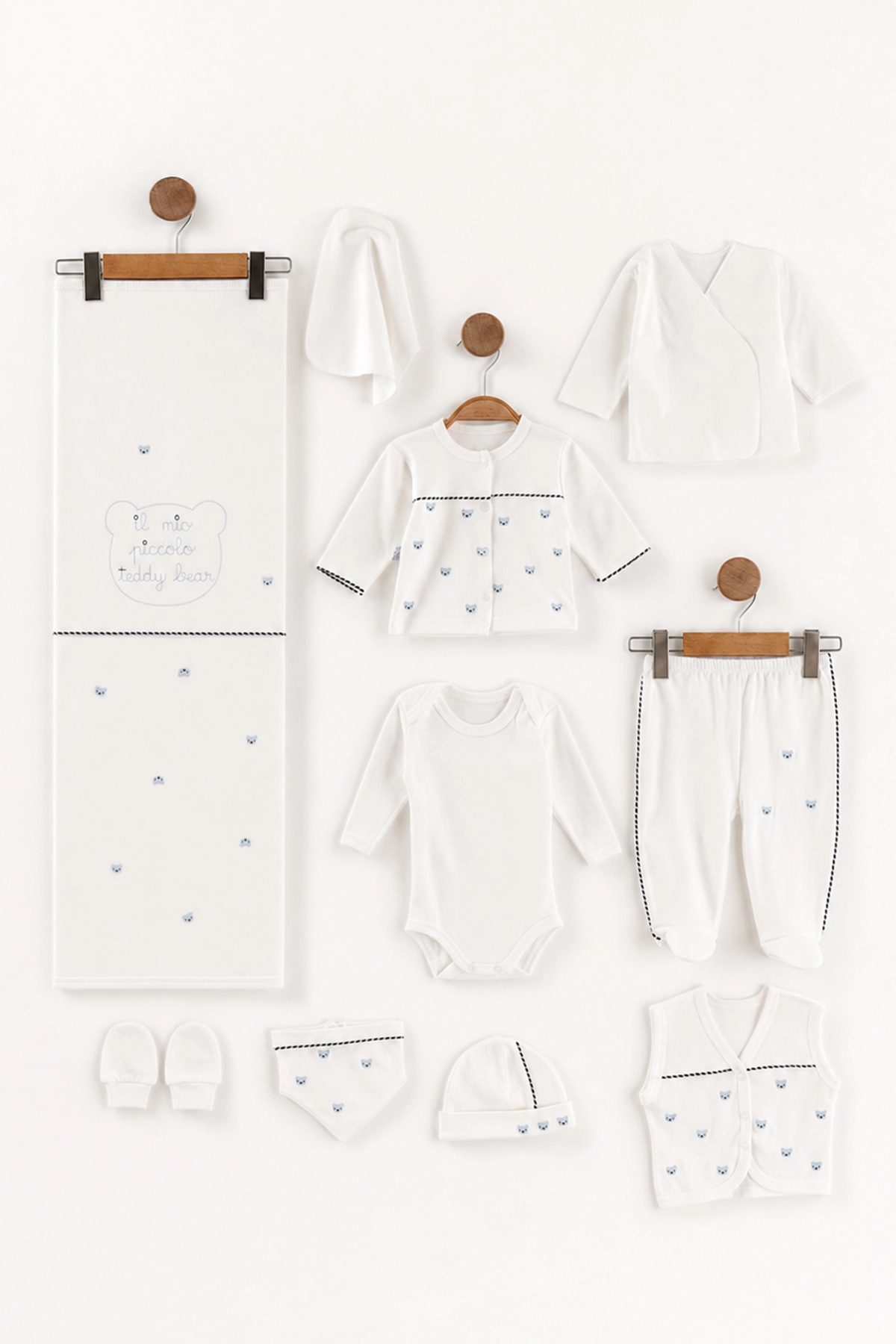 Bebe Mavisi (0-3 Ay) Ayı Kafa Nakışlı 10'lu Erkek Bebek Zıbın Seti 475454