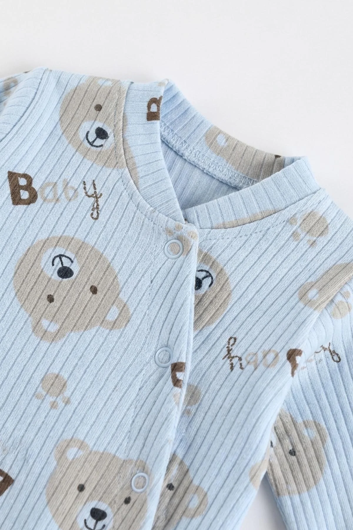 Bebe Mavisi (0-3 Ay) Baby Ayıcık Baskılı Raporlu ve Patikli 2'li Erkek Bebek Tulum 486916