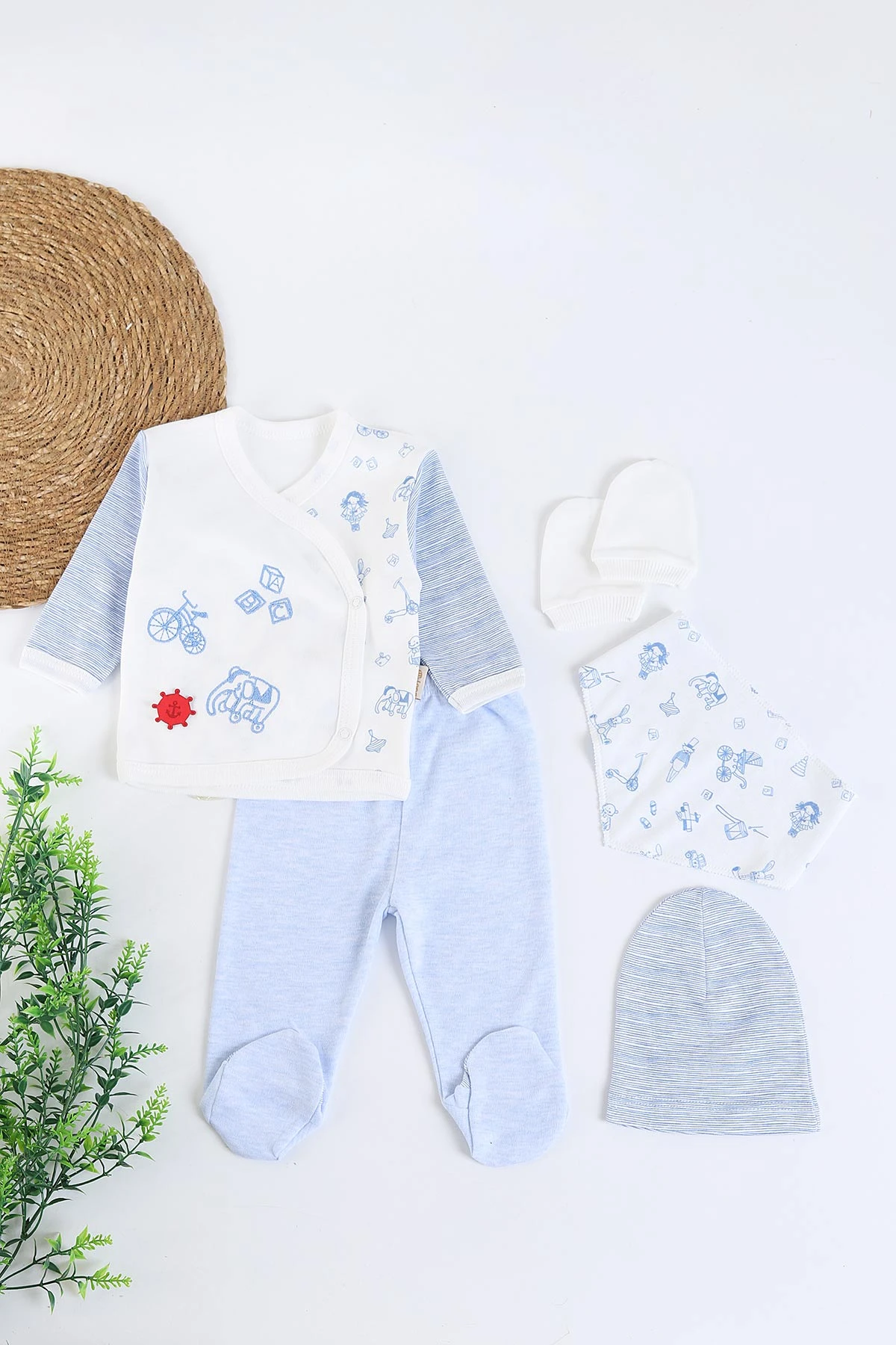 Bebe Mavisi (0-3 Ay) Baskılı 5'li Erkek Bebek Zıbın Takım 271403