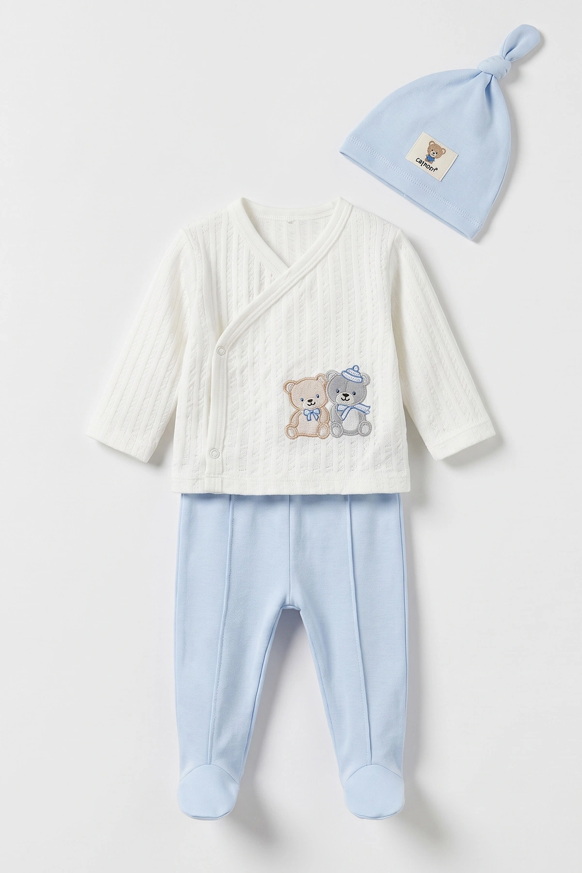 Bebe Mavisi (0-3 Ay) İkiz Ayıcık Nakışlı Şapkalı   Bebek Takım 501847