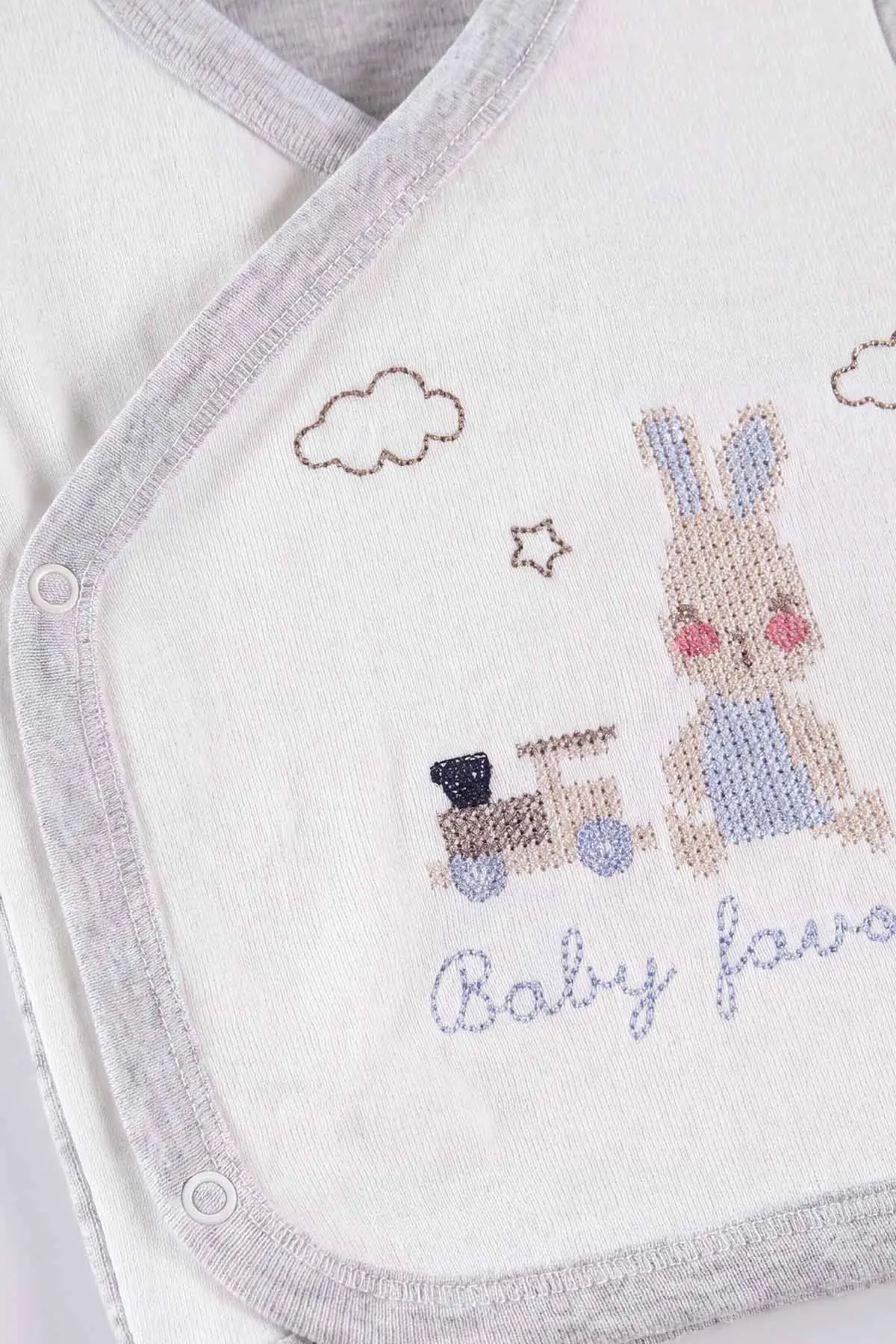 Bebe Mavisi (0-3 Ay) Kanaviçe Tavşan İşlemeli Yeni Doğan 5'li Erkek Bebek Zıbın Seti 475369