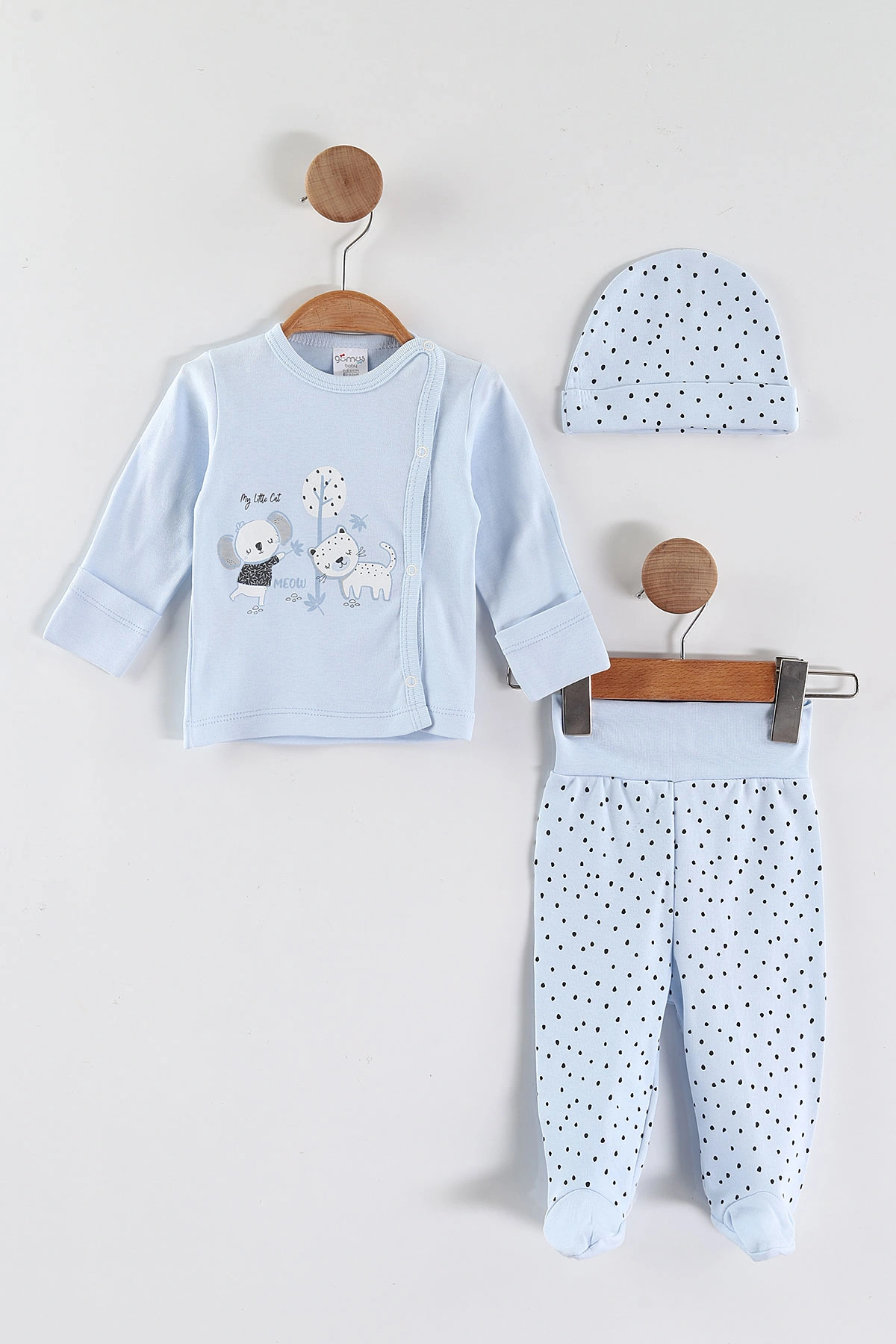 Bebe Mavisi (0-3 Ay) Koala  Baskılı   Patikli Unisex Bebek 3'lü Zıbın Takım 453782