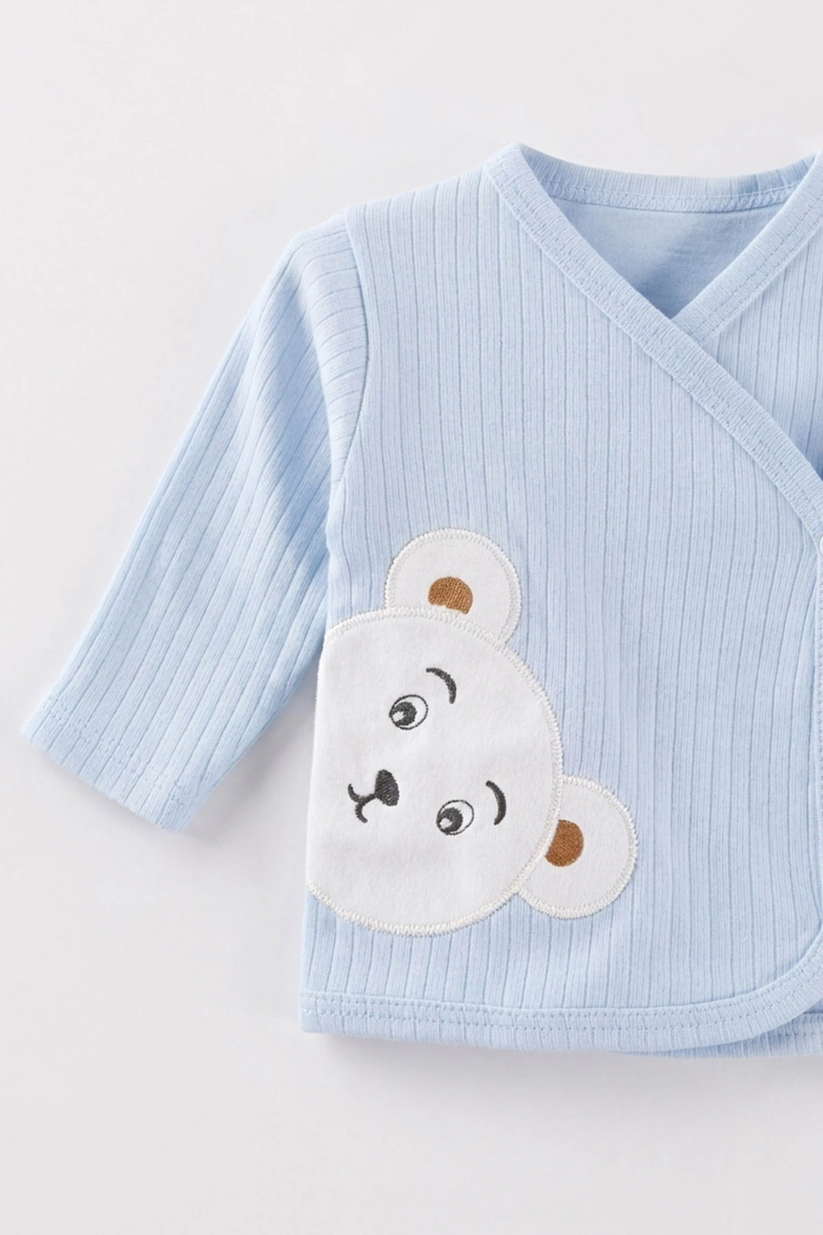 Bebe Mavisi (0-3 Ay)Ayı Nakışlı Raporlu Patikli 5'li Erkek Bebek Takım 479291