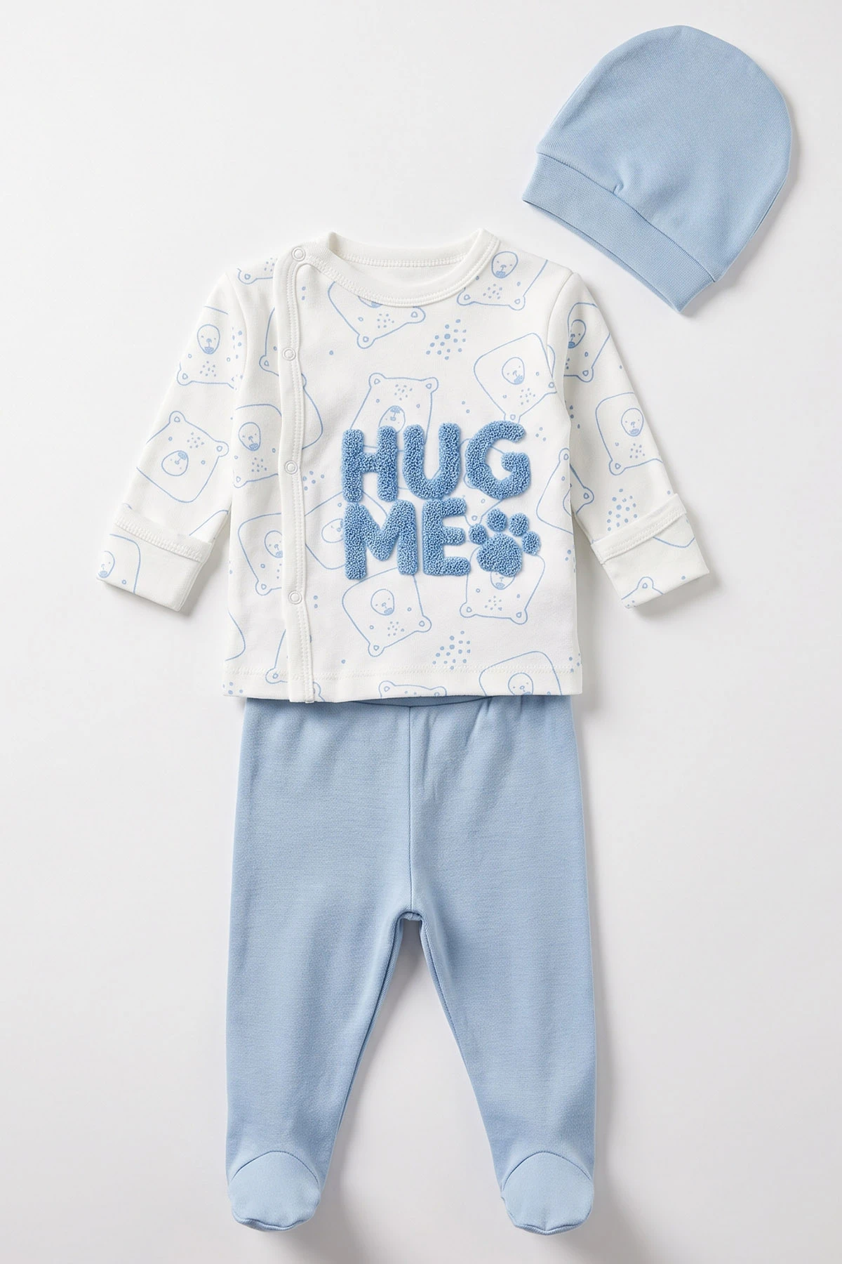 Bebe Mavisi (0-3 Ay)Hug Me Süzene Nakışlı Patikli 3'lü Erkek Bebek Takım 477114