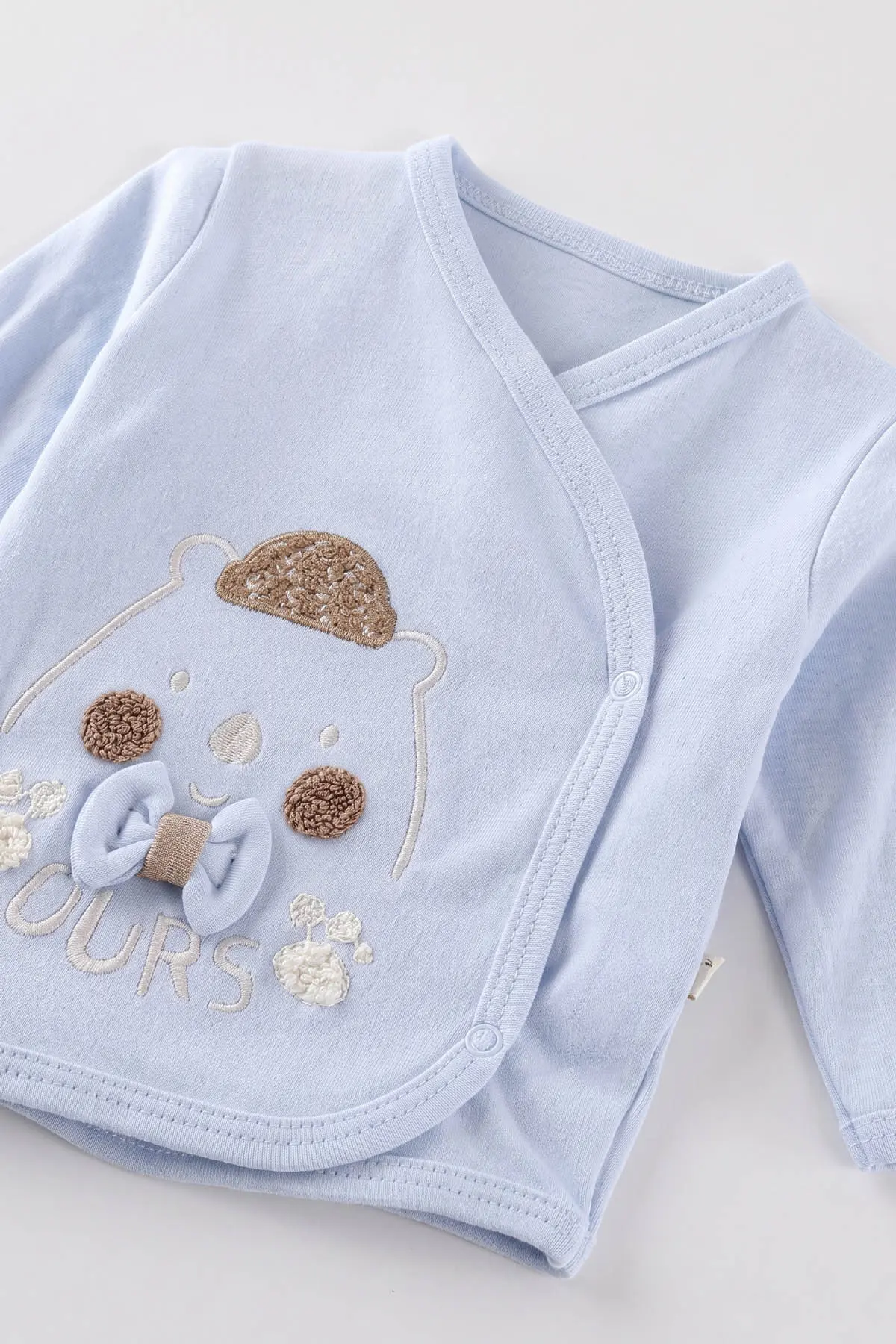 Bebe Mavisi (0-3 Ay)Şapkalı Ayıcık Nakışlı  Patikli 5'li Erkek Bebek Takım 479304