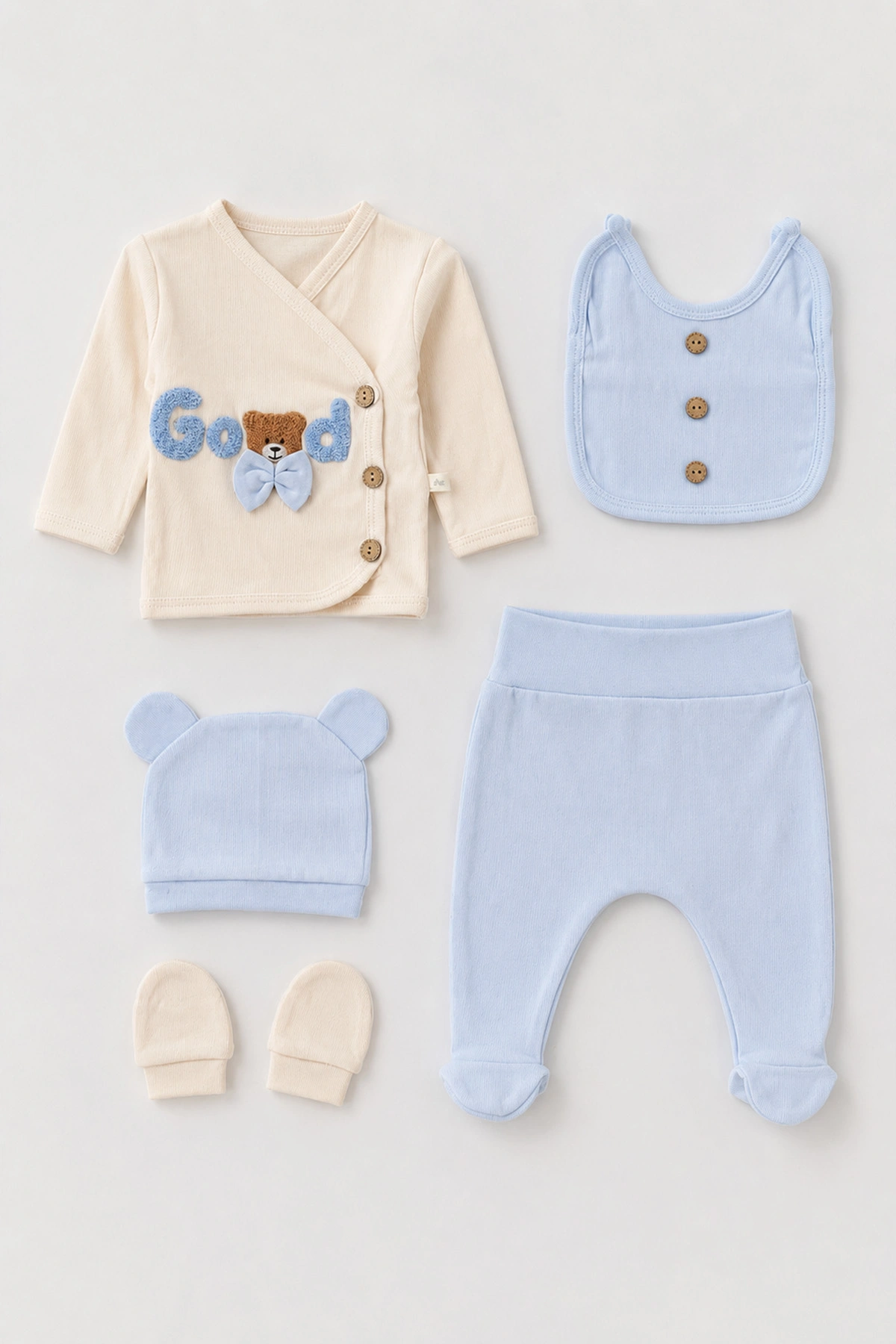 Bebe Mavisi (0-3 Ay)Süzene Good  Nakışlı  Patikli 5'li Erkek Bebek Takım 479329