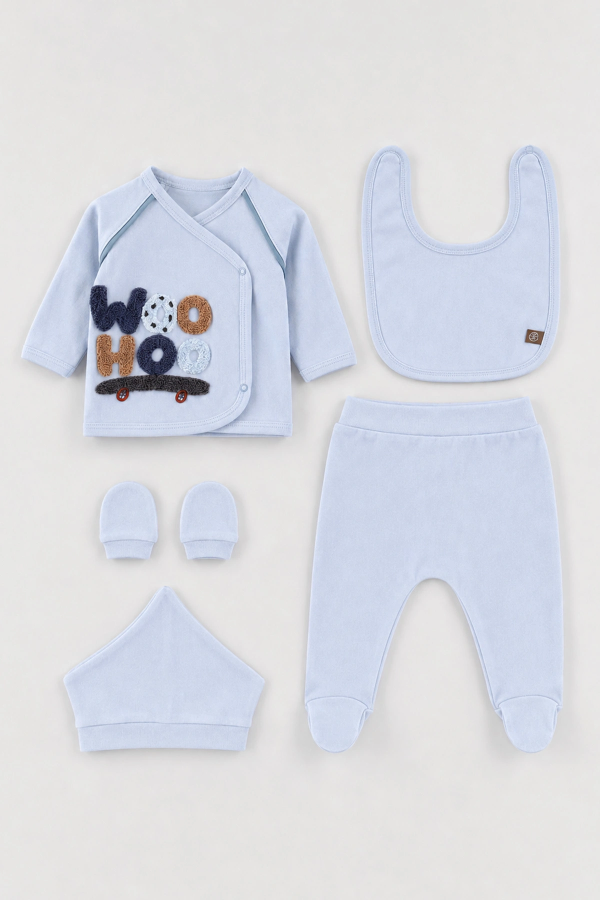 Bebe Mavisi (0-3 Ay)Woo Hoo Kaykay  Nakışlı  Patikli 5'li Erkek Bebek Takım 479307