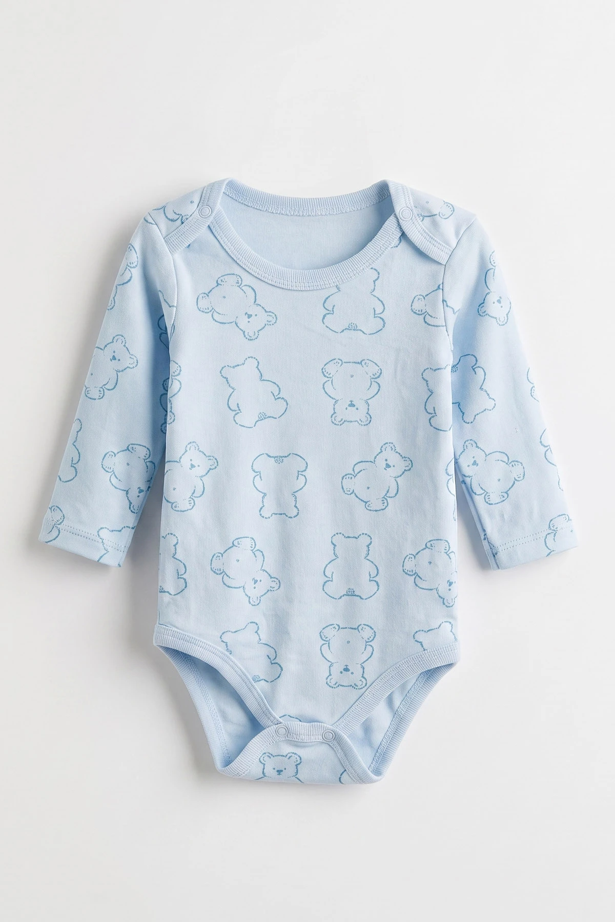 Bebe Mavisi (0-3 Yaş) Ayı Desenli Uzun Kol Bebek &Çocuk Çıtçıtlı Badi 482386