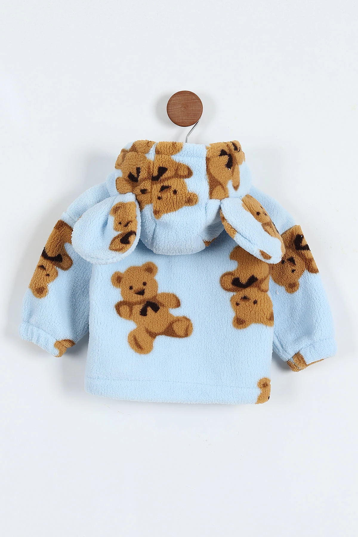 Bebe Mavisi (0-3 Yaş) Ayıcık Baskılı Kapüşonlu Welsoft Polar Bebek-Çocuk Mont 389413